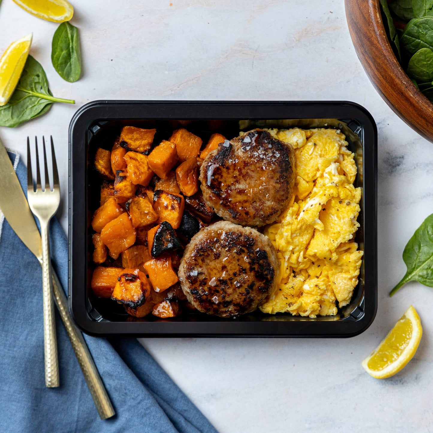 Hot Honey Breakfast Scramble - Spicy-sweet chorizo-seasoned turkey, roasted sweet potatoes, pasture-raised eggs finished with a drizzle of hot honey