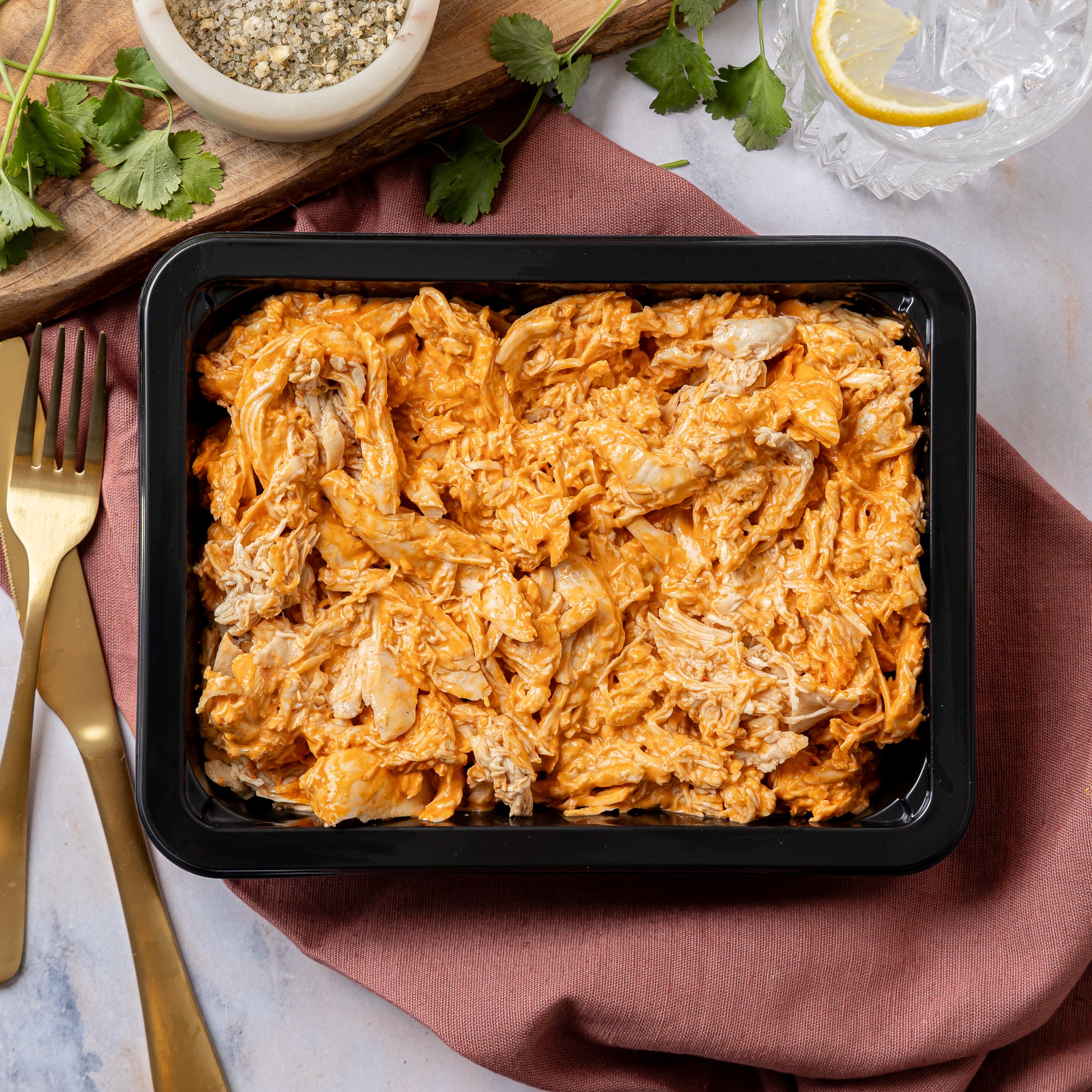 Bulk Buffalo Chicken - Shredded chicken tossed in buffalo wing sauce