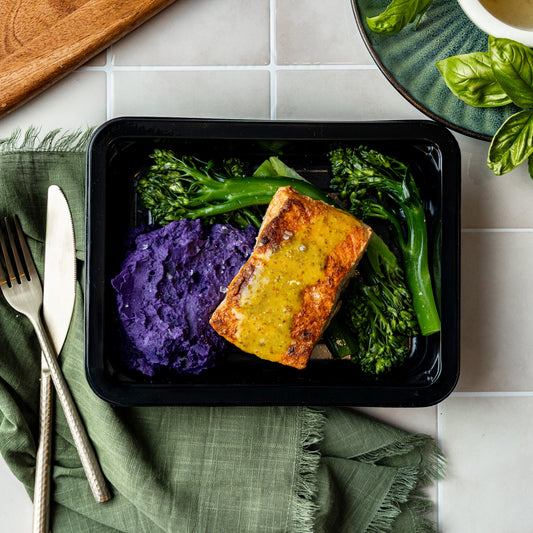Maple Mustard Salmon & Purple Potato Mash